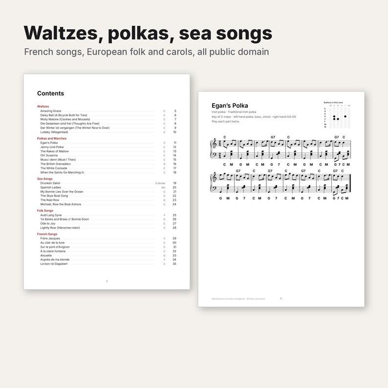 Accordion Songbook Bundle PDF, 48 Bass and 72 Bass Editions, 82 Tune Settings with Stradella Bass and Chords, Sheet Music image 4