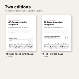 Accordion Songbook Bundle PDF, 48 Bass and 72 Bass Editions, 82 Tune Settings with Stradella Bass and Chords, Sheet Music image 3