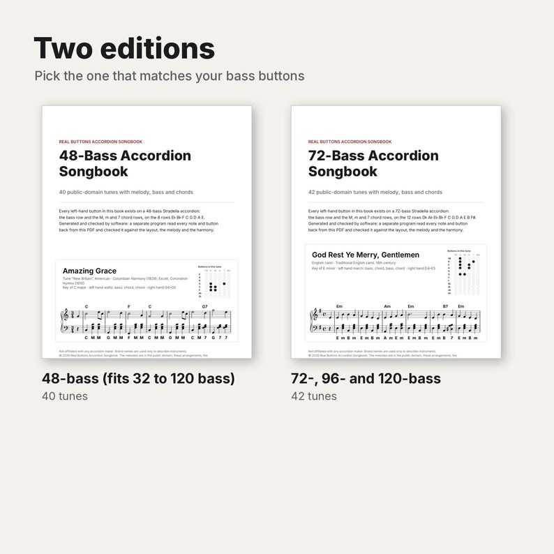 Accordion Songbook Bundle PDF, 48 Bass and 72 Bass Editions, 82 Tune Settings with Stradella Bass and Chords, Sheet Music image 3