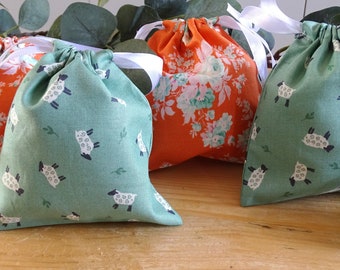 Small Drawstring Bag - Reusable and Washable - Perfect to keep cotton pads together in the wash - Laundry Bag - Orange - Sheep