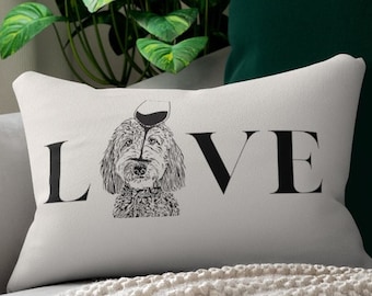 Doodle with Wine LOVE  Pillow | Doodle Mom gift | Doodle Dad Gift | Goldendoodle | Bernedoodle | Labradoodle | Aussiedoodle | Sheepadoodle