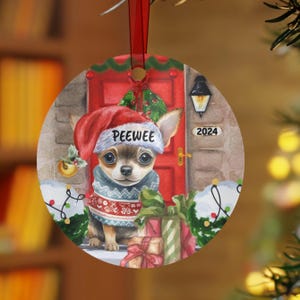 Personalized Chihuahua Dog Christmas ornament,  Custom Chihuahua Mom Gift,  Chihuahua keepsake metal ornament