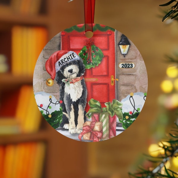 Personalized Custom Bernedoodle Christmas metal ornament,  Bernedoodle Mom Dad Gift Idea,  Double sided print, Doodle Dog ornament