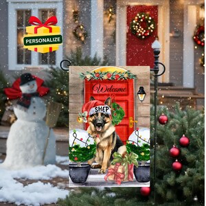 Personalized German Shepherd Dog Christmas outdoor Flag, Custom German Shepherd Mom Dad Holiday gift,  Double-sided Flag, Stand NOT included