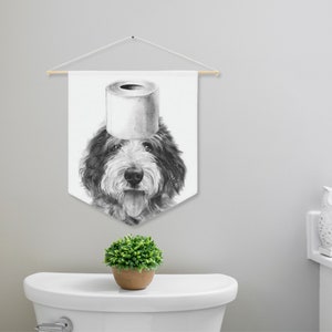 Bathroom Art Decor, Sheepaoodle Dog Art Print, Toilet Humor, Funny Kids Bathroom decor, Bathroom wall hanging, white background