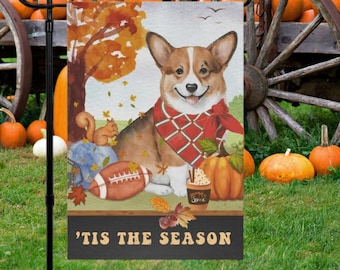 Corgi Fall Garden Flag, Football, Pumpkin Spice, Corgi  Dog Mom gift, Corgi lover home decor Halloween - Autumn