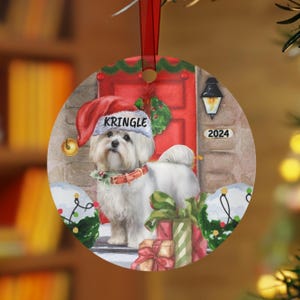 Personalized Maltese Dog Christmas ornament,  Maltese Mom Gift, metal ornament, Custom Maltese Gift Ornament