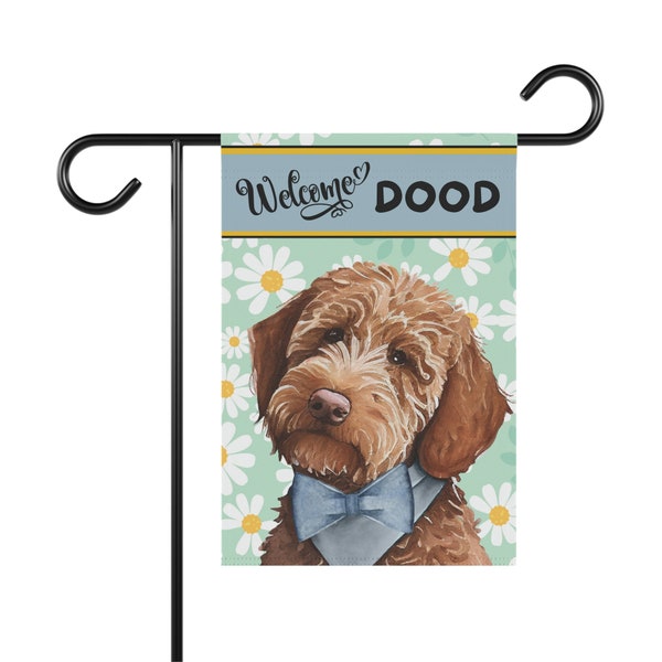 Apricot Red Doodle,  Spring Summer  Garden Flag, Gift for Goldedoodle, Labradoodle Mom & Dad, Doodle Dog (BOY), Stand NOT included