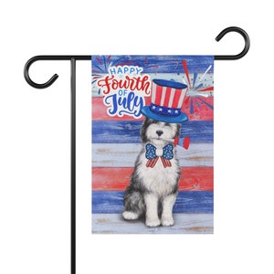 Sheepadoodle 4th of July Garden & House Banner, Doodle Dog Home and Garden Flag, Doodle Mom or Dad Gift