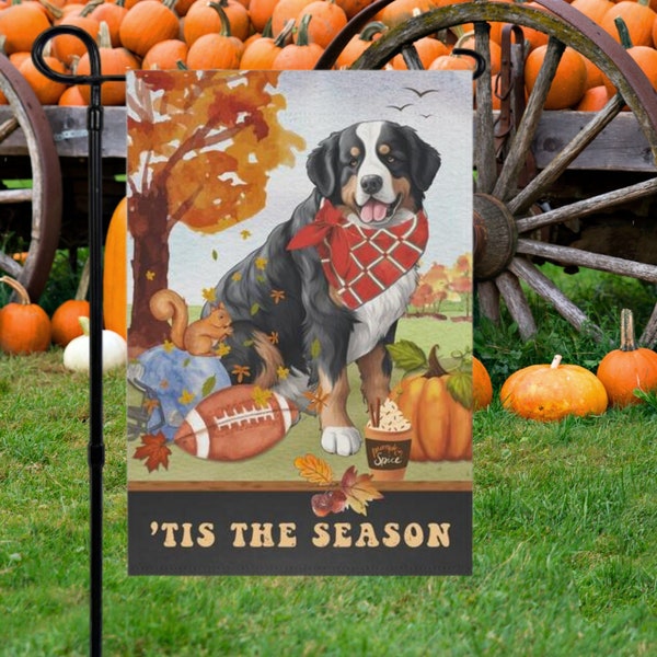 Bernese Mountain Dog Fall Garden Flag, Football, Pumpkin Spice, Bernese Mountain Dog Mom gift, Bernese lover home decor Halloween - Autumn