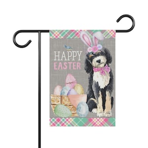 Bernedoodle(GIRL) Easter Garden Flag, Fun gift for Doodle Moms & Dads, Double-sided garden Flag, Stand NOT included