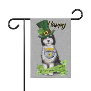 St. Patrick's Day outdoor garden/ house flag - Sheepadoodle Dog , Doodle Mom Gift, Goldedoodle, Labradoodle, Bernedoodle, Stand NOT included