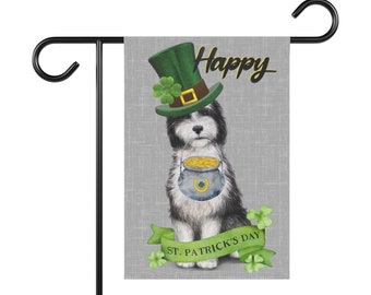 St. Patrick's Day outdoor garden/ house flag - Sheepadoodle Dog , Doodle Mom Gift, Goldedoodle, Labradoodle, Bernedoodle, Stand NOT included