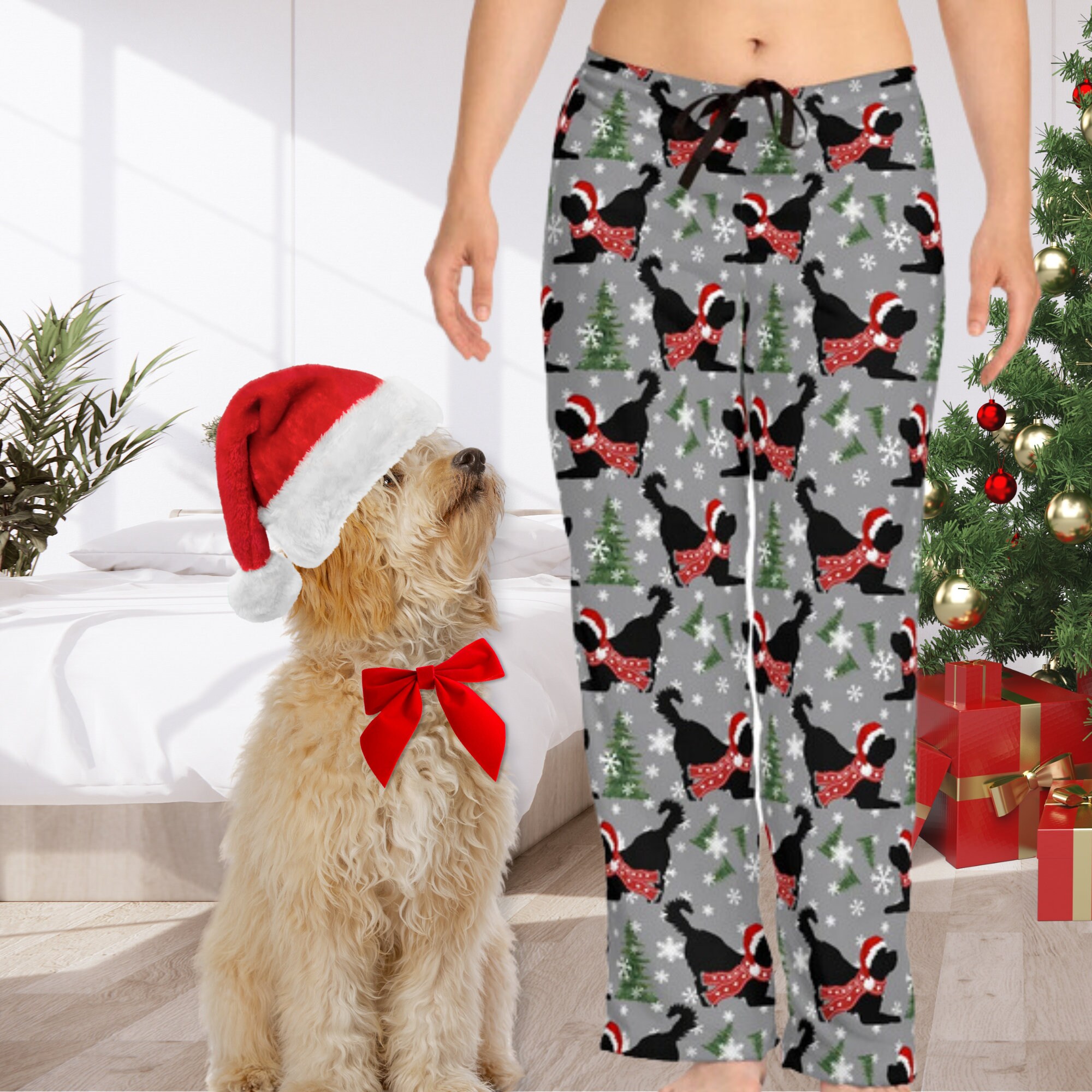 Bernedoodle, Aussiedoodle, Goldendoodle, Doodle Dog Christmas Pajama Pants,  Doodle Dog Mom Gift, Women's Dog Lover Pajama Pants GREY 