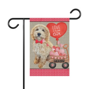 PERSONALIZED Blonde Labradoodle, Goldendoodle,  Doodle (BOY)Valentine Garden Flag,  Doodle Mom Dad Gift, Double-sided, Stand NOT included