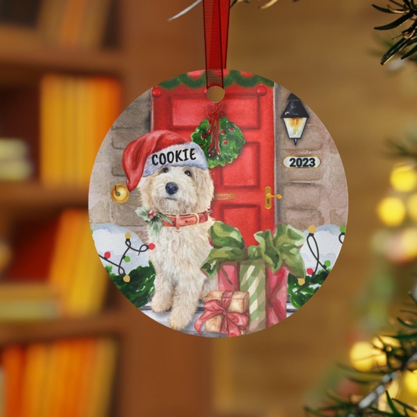 Personalized Light Blonde Goldendoodle, Tan Labradoodle Christmas ornament, Doodle Dog, Cockapoo  metal ornament, Doodle Mom Gift