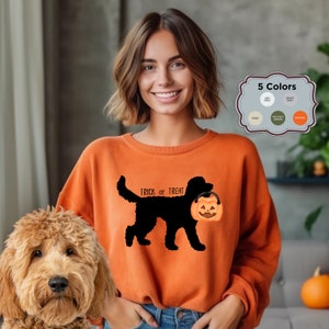 Doodle Dog Halloween Trick or Treat Sweatshirt,  Doodle Mom Gift, Represents most Doodle Breeds, Goldendoodle, Labradoodle & more