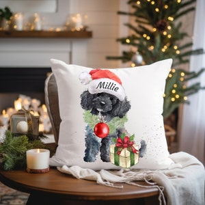 Personalized Black white Toy/Puppy Poodle Christmas Pillow, Poodle mom gift, Custom Poodle Dog Holiday gift -pillow 16x16 insert & cover