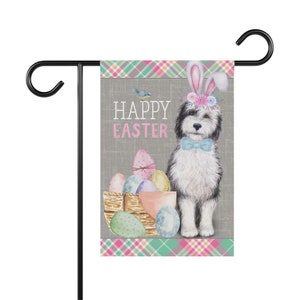 Sheepadoodle (BOY) Easter Garden Flag, Fun gift for Doodle Moms & Dads, Double-sided garden Flag, Stand NOT included