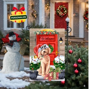 Personalized Custom Goldendoodle, Labradoodle,  Doodle Dog Christmas Flag,  Doodle Mom Dad gift, Double-sided Flag, Stand NOT included
