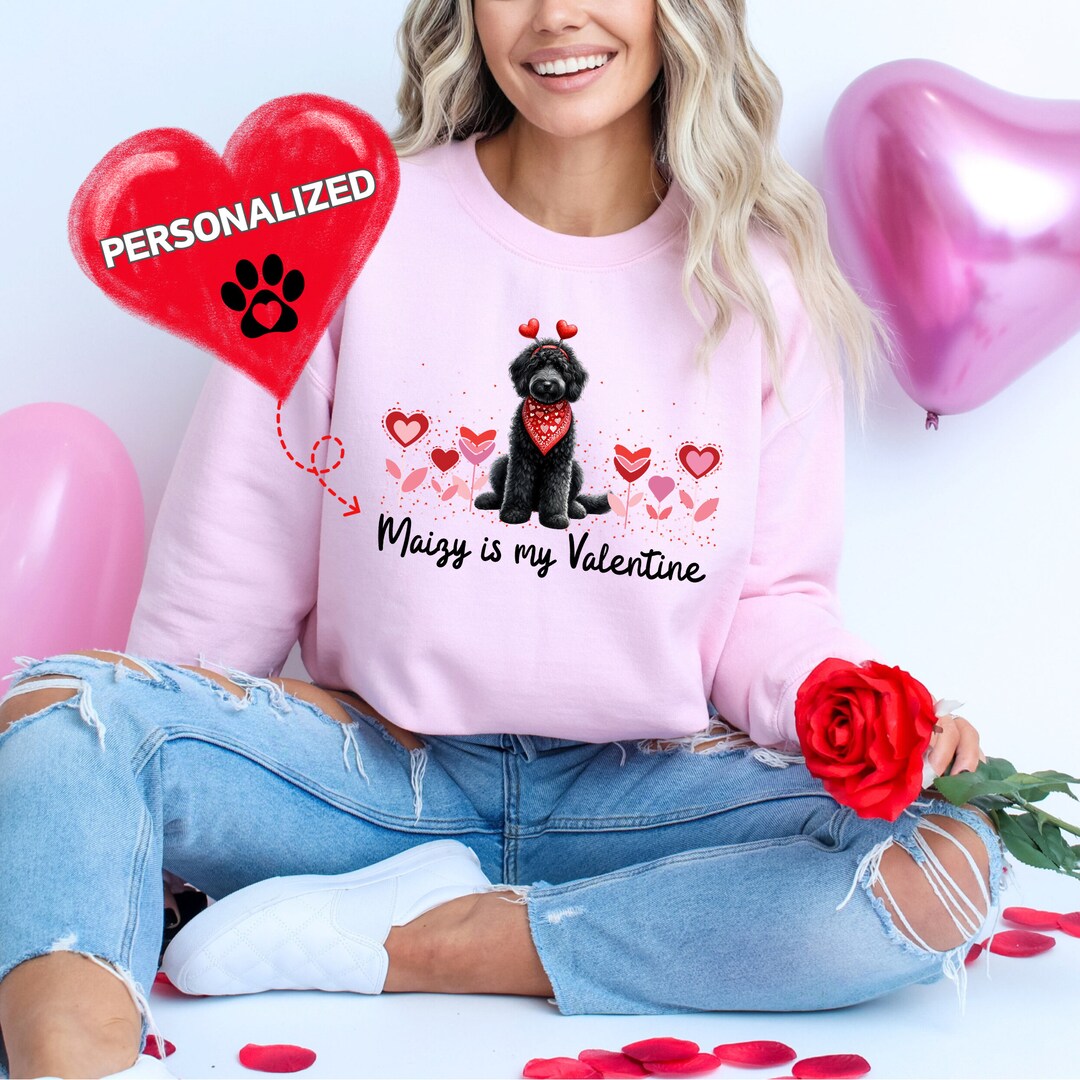 Personalized Black Doodle Dog Valentine's Day Sweatshirt, Black Goldendoodle, Bernedoodle