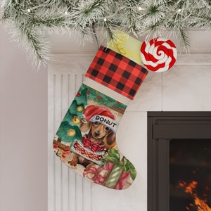 Personalized Dachshund Christmas Stocking, Doxie Dog  Mom or Dad Gift, Dachshund Lover Stocking gift - Burlap/Linen stocking