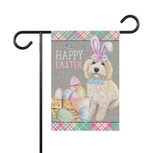 Blonde Doodle (BOY) Easter Garden Flag, Fun gift for Doodle Moms & Dads, Double-sided garden Flag, Stand NOT included