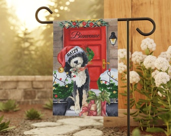 Personalized Bernedoodle Dog Christmas Flag, Holiday Gift idea for Bernedoodle Mom,  Doodle Dog Double-side flag,  Stand NOT included