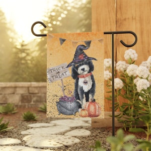 Bernedoodle, Doodle Dog Fall/Halloween Garden, House Flag / Banner, Double-sided, Bernedoodle Mom or Dad Gift Idea, Stand NOT included