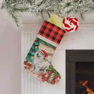 Personalized Samoyed Christmas Stocking, Samoyed Dog Mom or Dad Gift, Samoyed Lover Stocking Keepsake gift - Burlap/Linen stocking