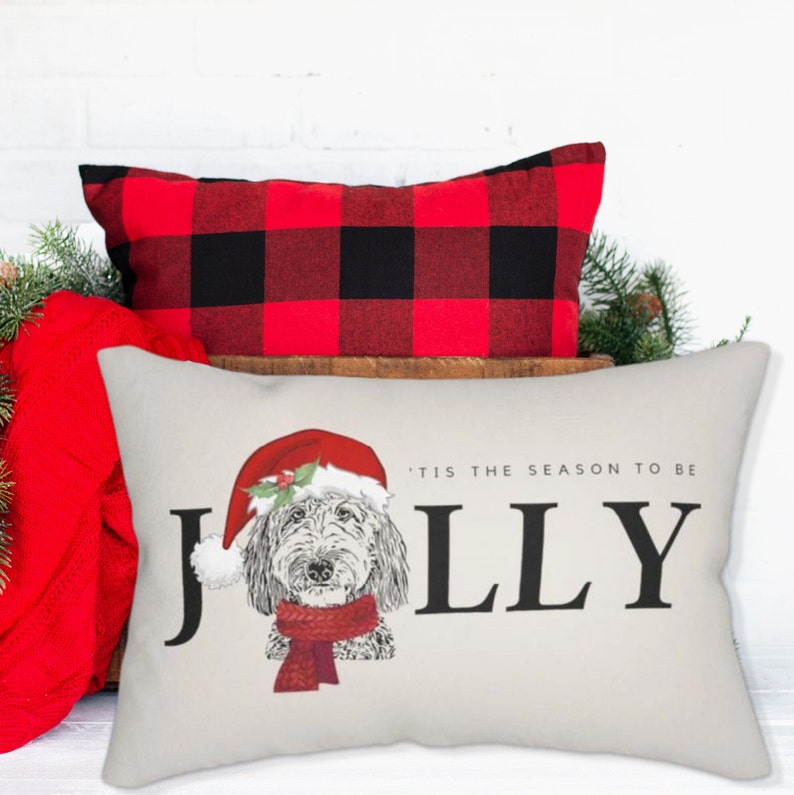 Doodle Dog Christmas Holiday Pillow. Doodle Mom Gift Idea, Goldendoodle, Labradoodle, Bernedoodle, Aussiedoodle, Sheepadoodle & more image 1
