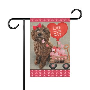 PERSONALIZED Brown Doodle, Labradoodle, Goldendoodle (GIRL)Valentine Garden Flag,  Doodle Mom Dad Gift, Double-sided Flag, Stand NOT