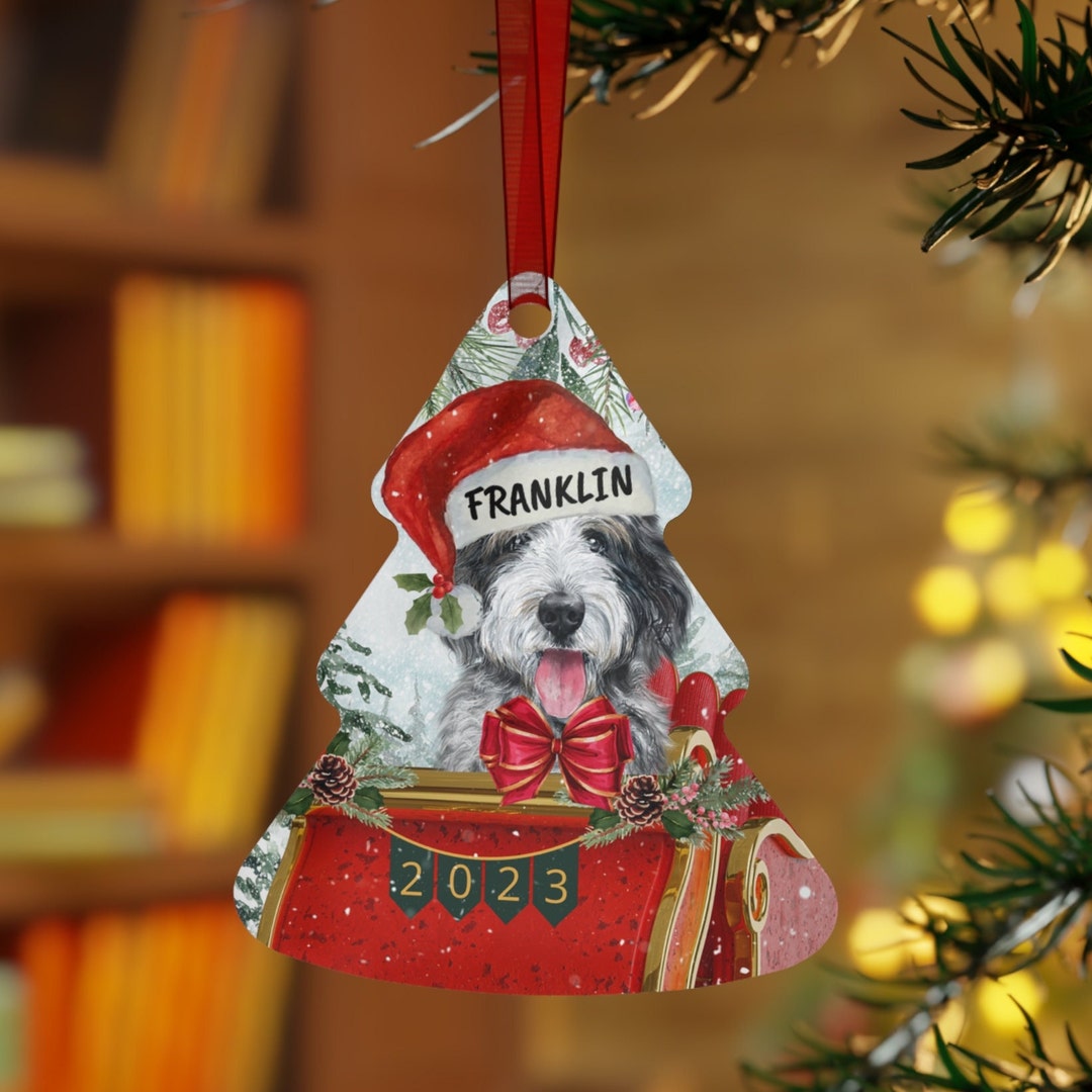 Personalized Sheepadoodle Christmas Ornament, Metal Custom Black and