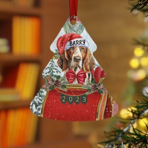 Personalized Basset Hound Christmas Ornament, Basset Hound Dog Mom Gift, Custom Basset Hound Keepsake Gift, Hound Dog Aluminum ornament