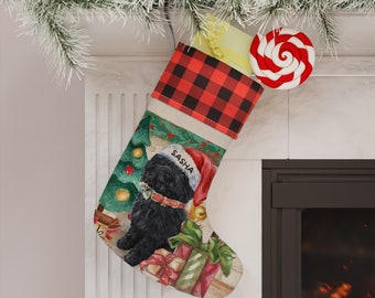 Personalized Black Goldendoodle, Labradoodle, Doodle Dog Christmas Stocking, Doodle Mom or Dad Gift, Burlap/Linen stocking