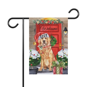 Personalized Custom Golden Retriever Christmas Garden or house Flag, Golden Retriever Dog Mom Dad gift, Double-side Flag, Stand NOT inc.