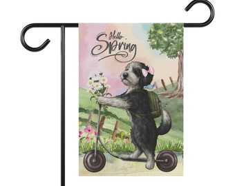 Drapeau du jardin printanier pour chien Sheepadoodle, cadeau amusant pour les mamans et les papas, Sheepadoodle, support Bernedoodle (FILLE) non inclus