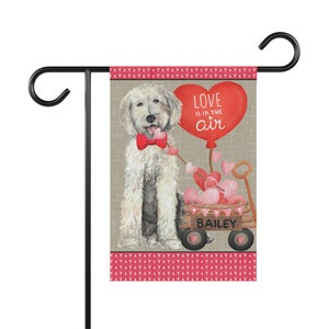 Personalized Goldendoodle, Labradoodle, Doodle Valentine Flag, Doodle Mom/Dad Gift, Double-sided flag, stand NOT included