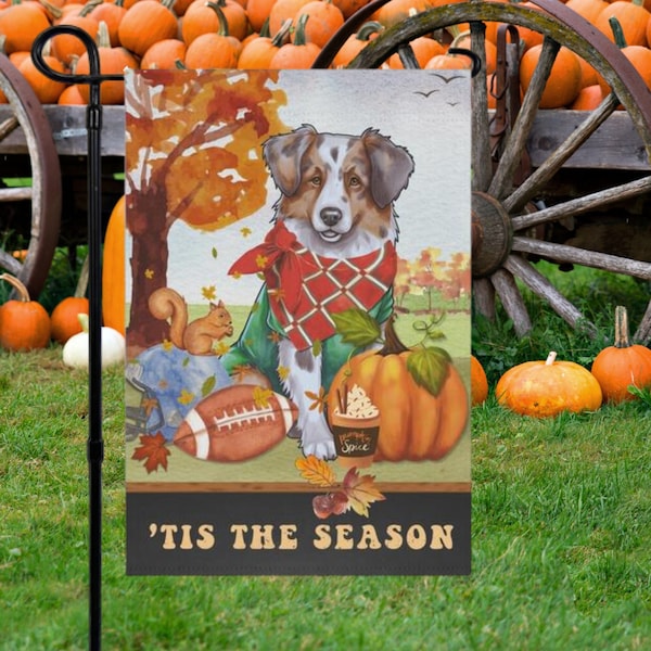 Australian Shepherd Fall Garden Flag, Football, Pumpkin Spice, Aussie Dog Mom gift, Australian Shepherd lover home decor Halloween - Autumn