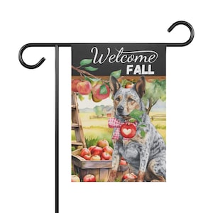 Australian Cattle dog Fall Garden House Flag, Australian Cattle dog Mom Dad Gift, Dog Autumn Apples Welcome House Flag, Double-sided