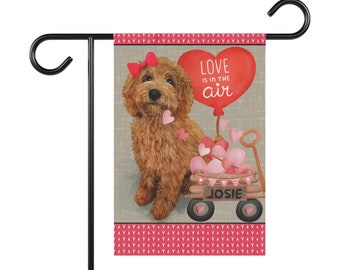 PERSONALIZED Apricot Red Doodle Dog (GIRL)Valentine Garden Flag, Doodle Mom & Dad Gift, Double-sided garden Flag, Stand NOT inluded