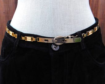Vintage Japan Double Chain Belt Vintage Signed Japan Gold Tone/white Enamel Double Link Curb  main image 3
