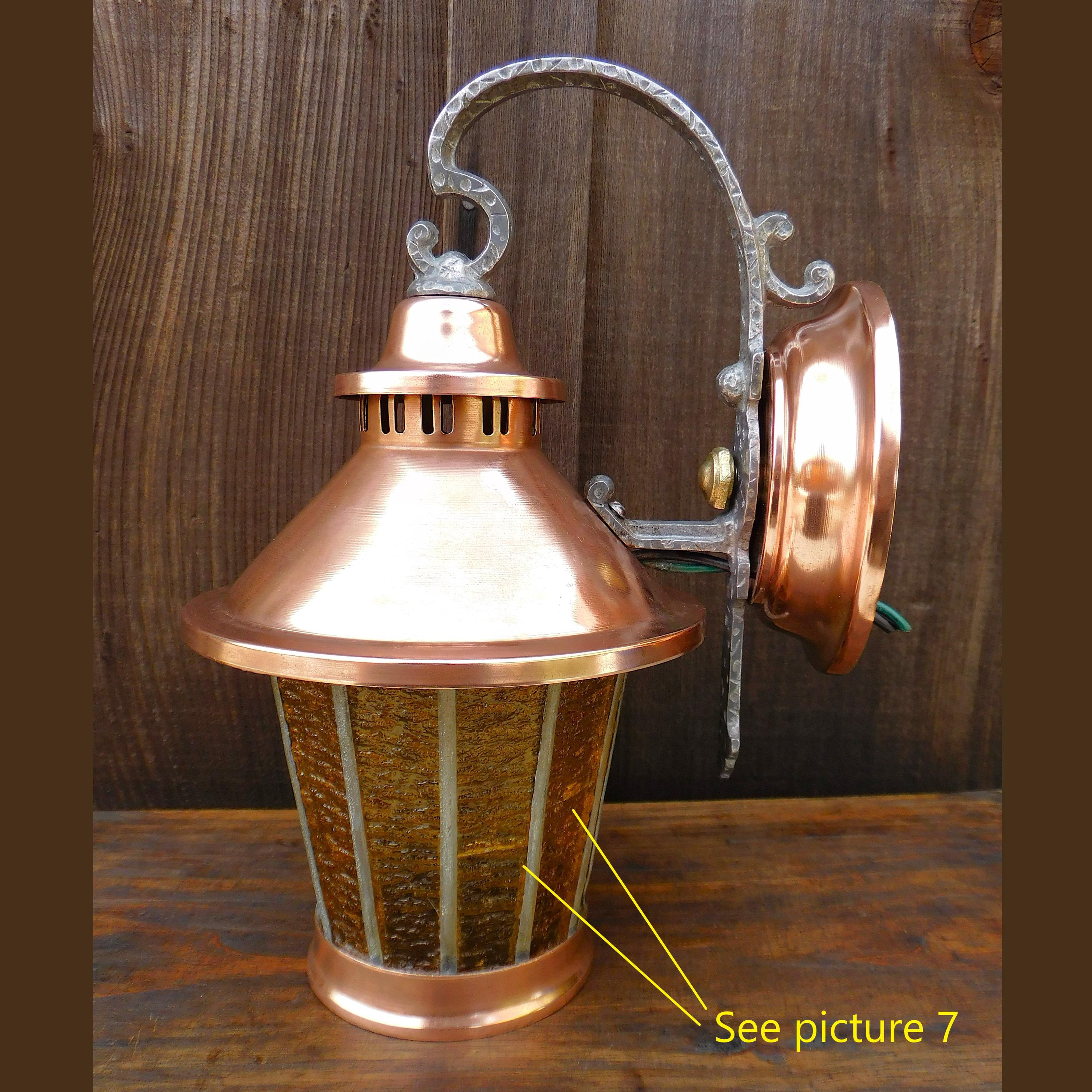 Antique Copper Lantern Wall Sconce, 1930s Storybook Cottage