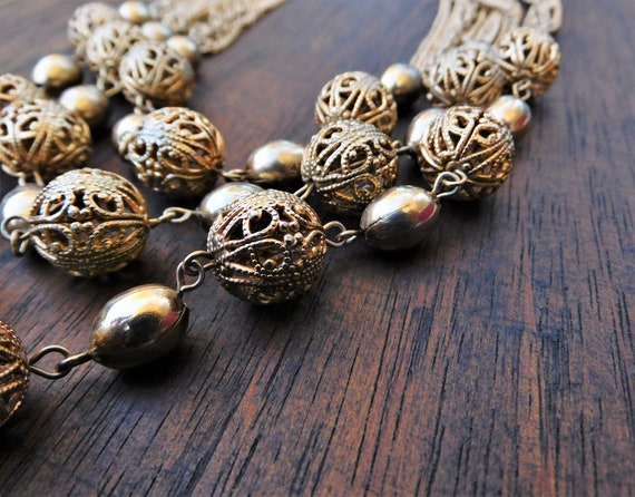 Vintage Midcentury Mod Gold Multistrand Necklace,… - image 4