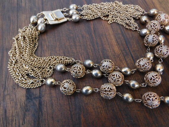 Vintage Midcentury Mod Gold Multistrand Necklace,… - image 7