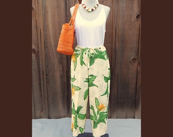 Vintage Size 10/12 Tommy Bahama Tropical Print Silk Blend Pants, Relaxed Fit