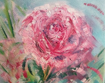 Pink Rose, 8x10 Oil Painting on Canvas (unframed)