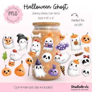 Halloween Ghost Libbey Glass Can Wrap PNG | 16oz Cute Ghost Pumpkin Skull Candy Trick or Treat Boo Wrap | Spooky Fun UV DTF Wrap