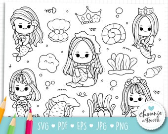 Mermaid SVG, Printable Little Mermaid Coloring Pages, Mermaid Coloring Sheets, Coloring book For Kids, Instant Download