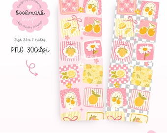 Marque-page citron, marque-page citron d'été, marque-page patchwork citron, Coquette citron PNG, Illustration de fruits d'été, téléchargement numérique